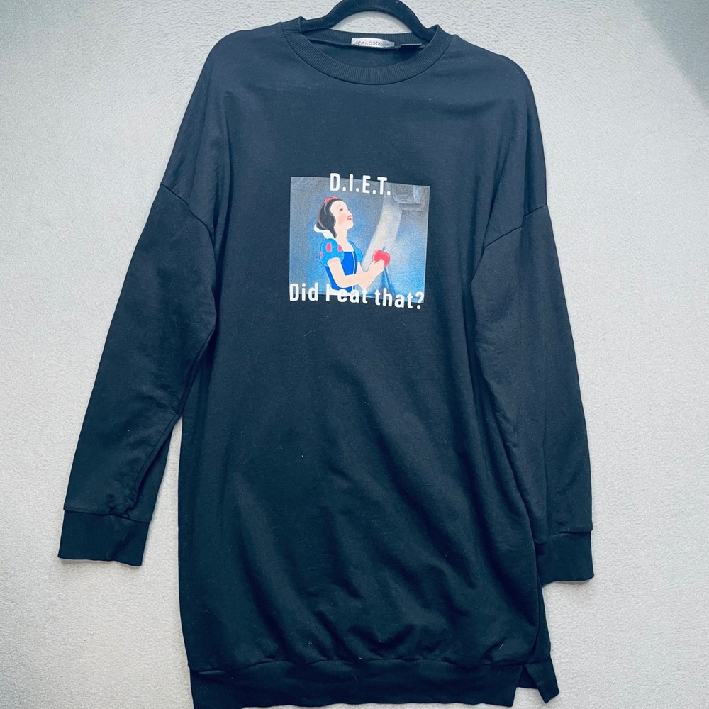 LC Waikiki Women Sweatshirt Dress Black Snow White Graphic XL Funny Disney Humor